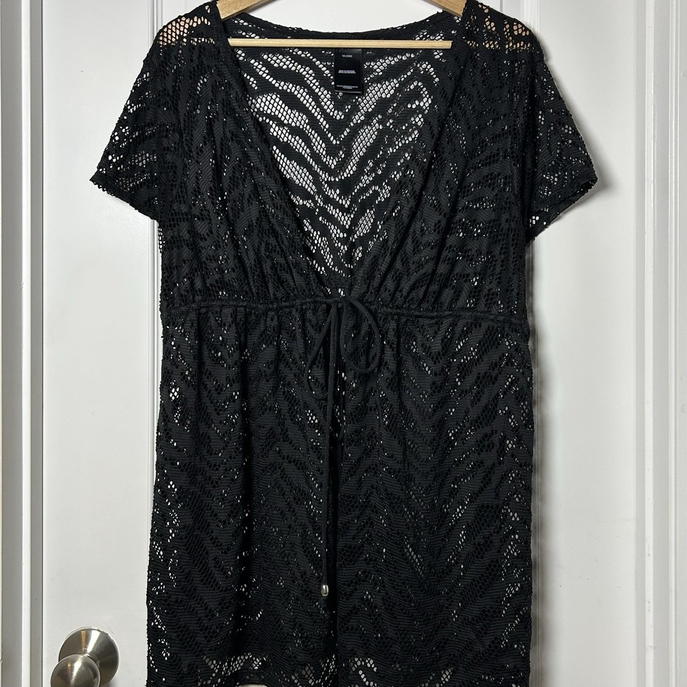 Catalina Black Crochet Lace Chevron Swimsuit Cover Up Boho Chic Resortcore Style - Picture 1 of 2